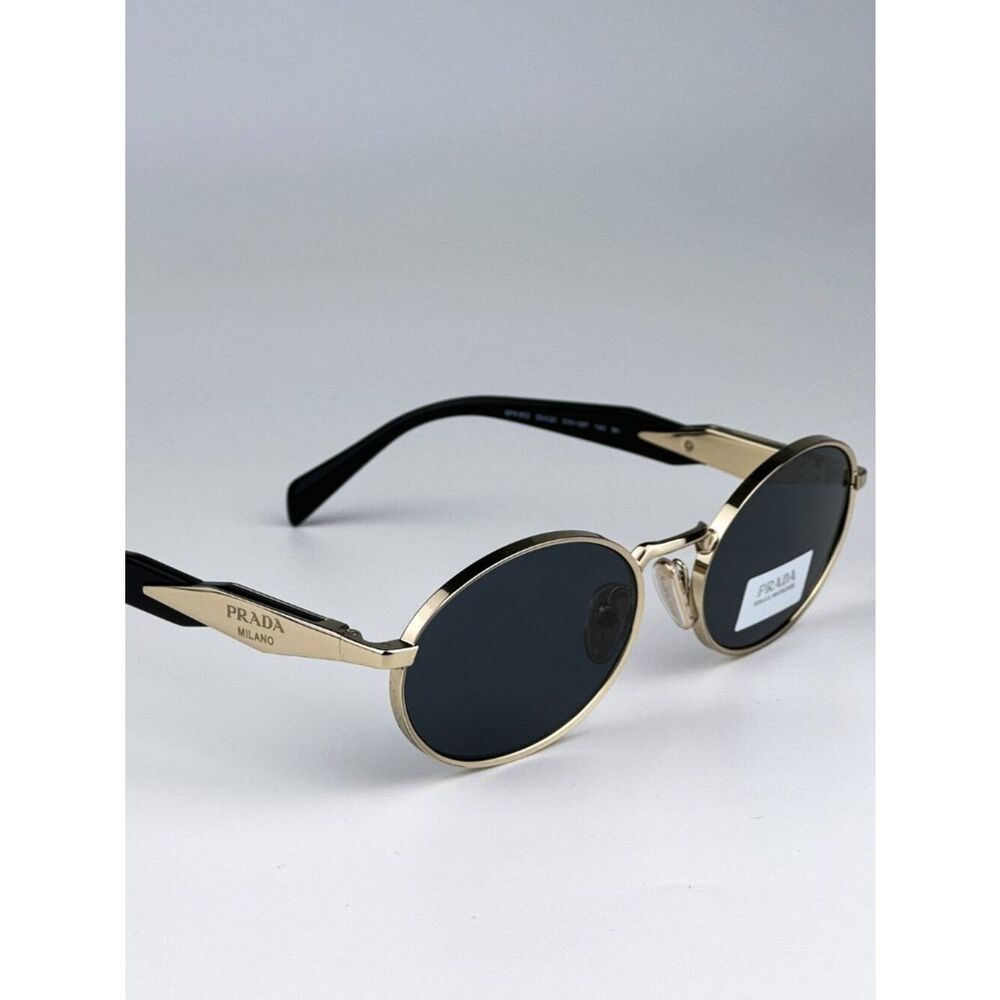 NEW Prada PR65ZS ZVN09T Pale Gold Dark Grey Oval Metal Unisex Sunglasses - Picture 9 of 14